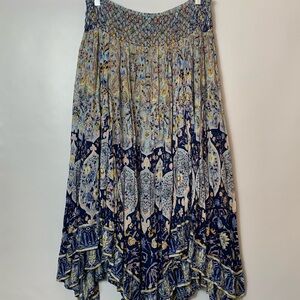 Free People Bright Blue & Yellow Bohemian Print Layered Skirt • Size M • NWOT